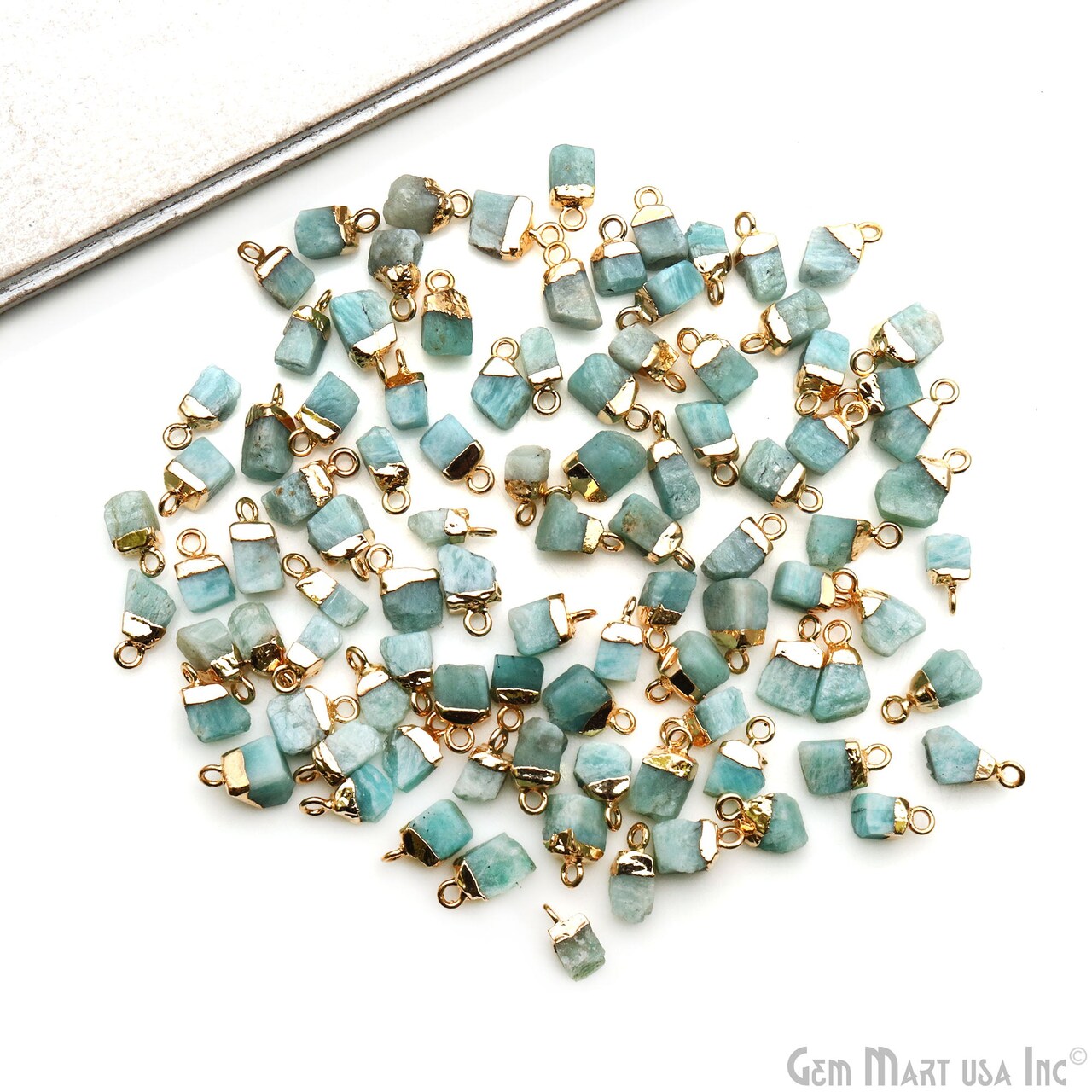 Rough Gemstone Pendant, Birthstone Raw Pendant, Gold Electroplated Connector Charms, 11X6mm (Approx), 1 pc, GemMartUSA (50469)